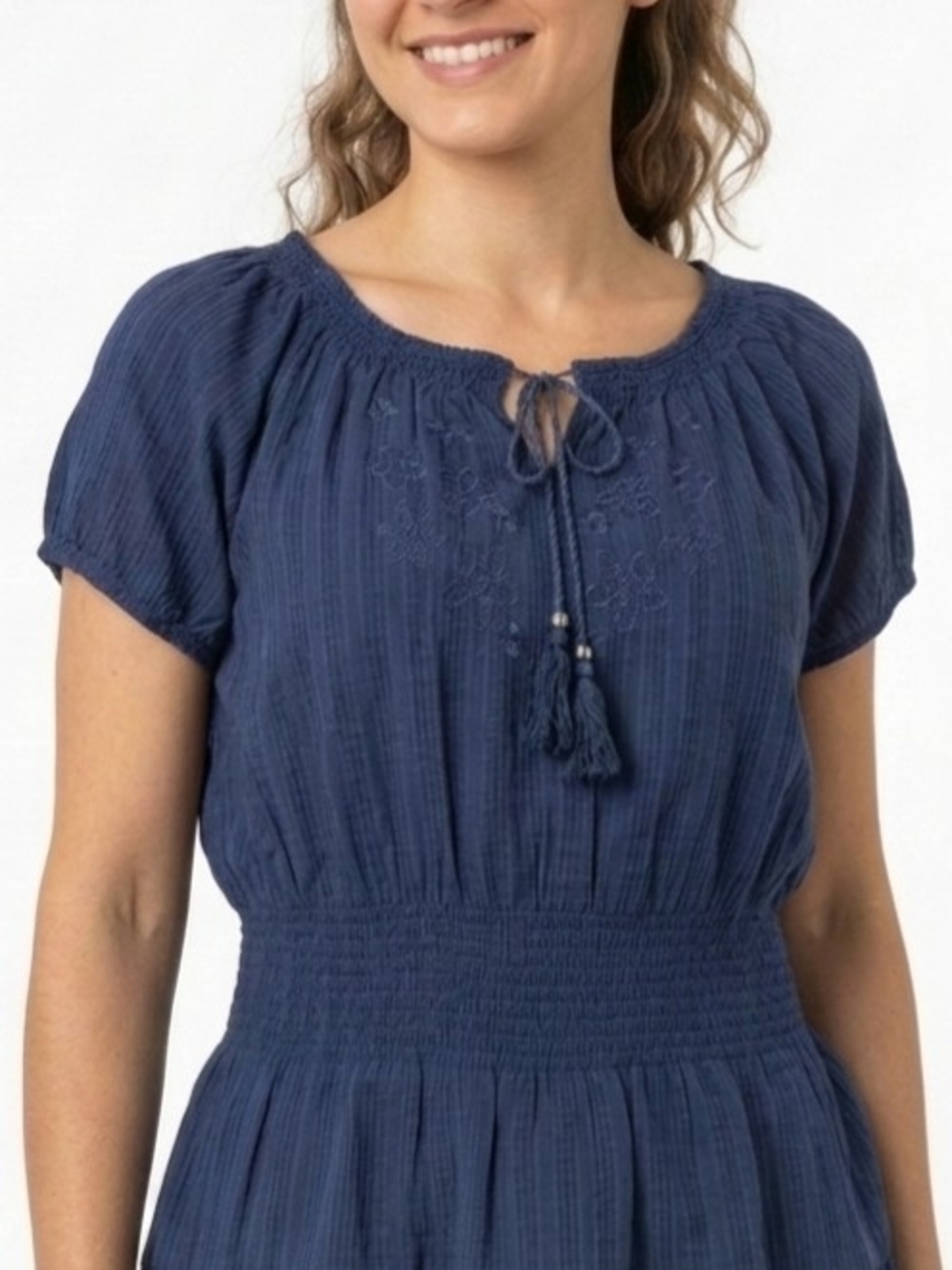 Gitano Navy Blue Peasant Tunic with Tassel Tie